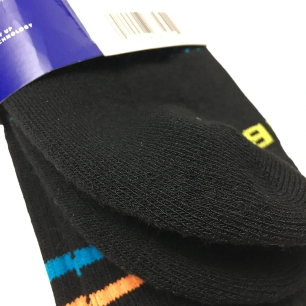 BOMBAS Crew Socks Unisex Size Medium Black Yellow Bee Better Stripe Blue Orange